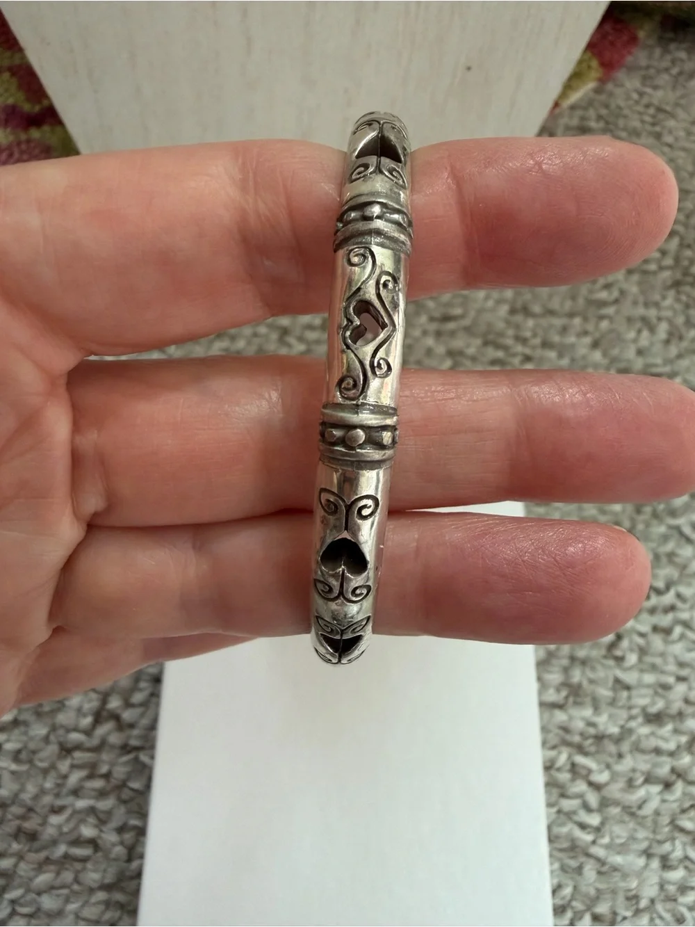 Brighton Silver-Tone Heart Filigree Bangle